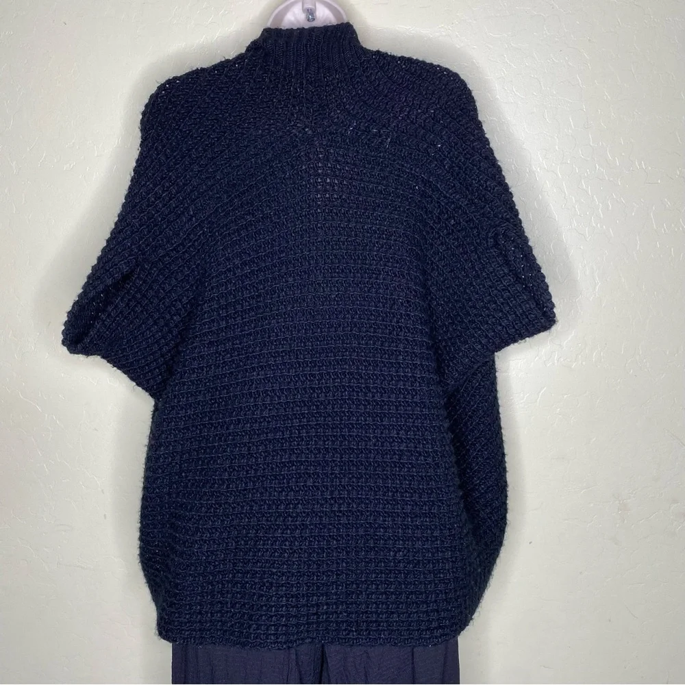Solemio Black Wool Blend Knit Poncho Cardigan Sweater Size S Small M Medium